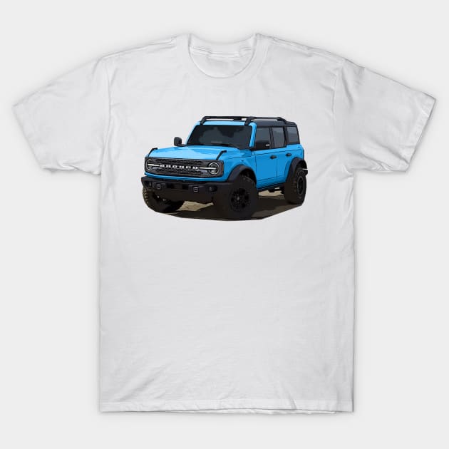 2021 Ford Bronco 4 Door Velocity Blue T-Shirt by Woreth